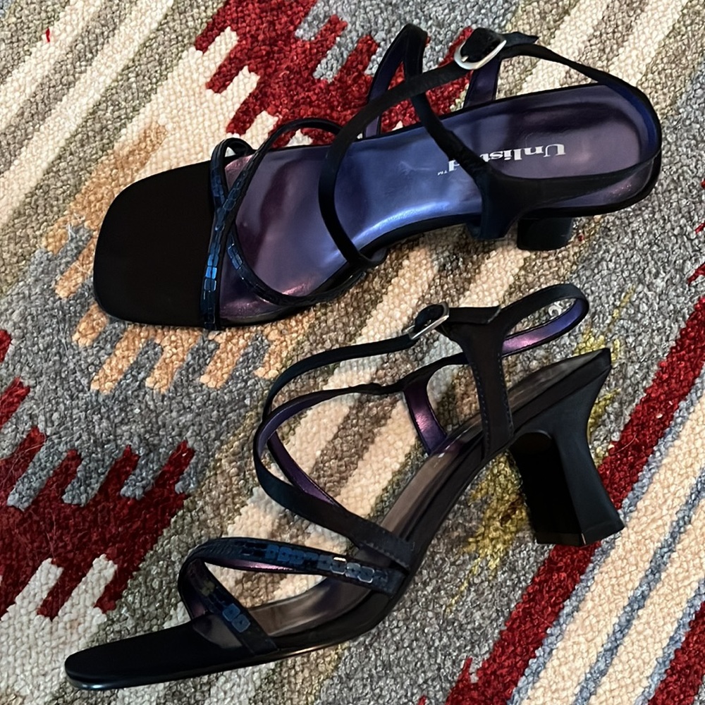 Unlisted Sequin and Satin Navy Dress Sandals